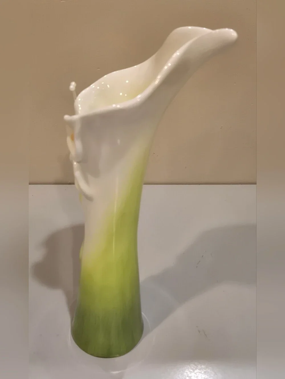 White and Lime Green Calla Lily Porcelain Bud Vase